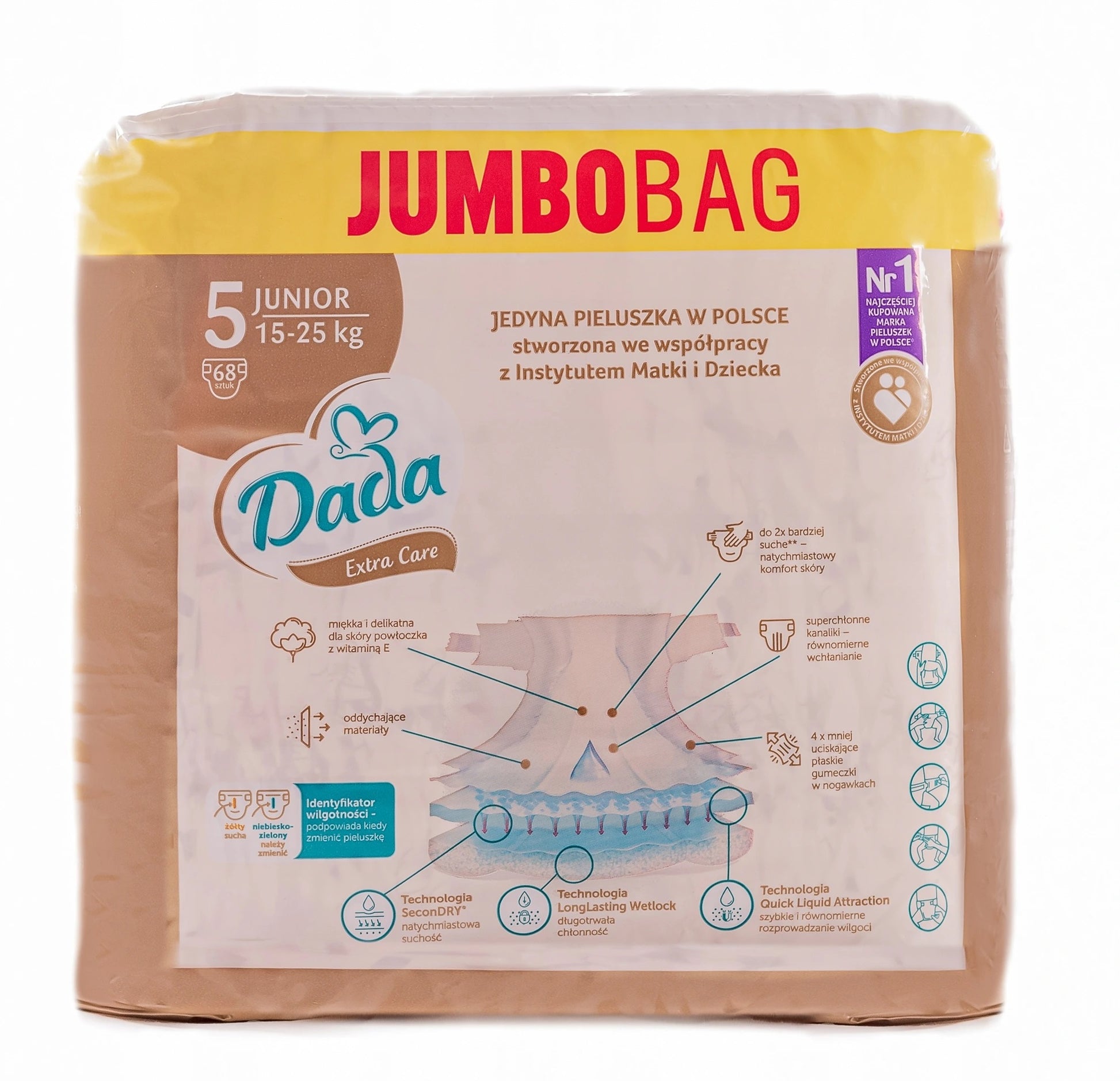 Dada Extra Care Jumbo Bag 5 Baby Diapers, 68 pcs, 15-25 kg - Image 3