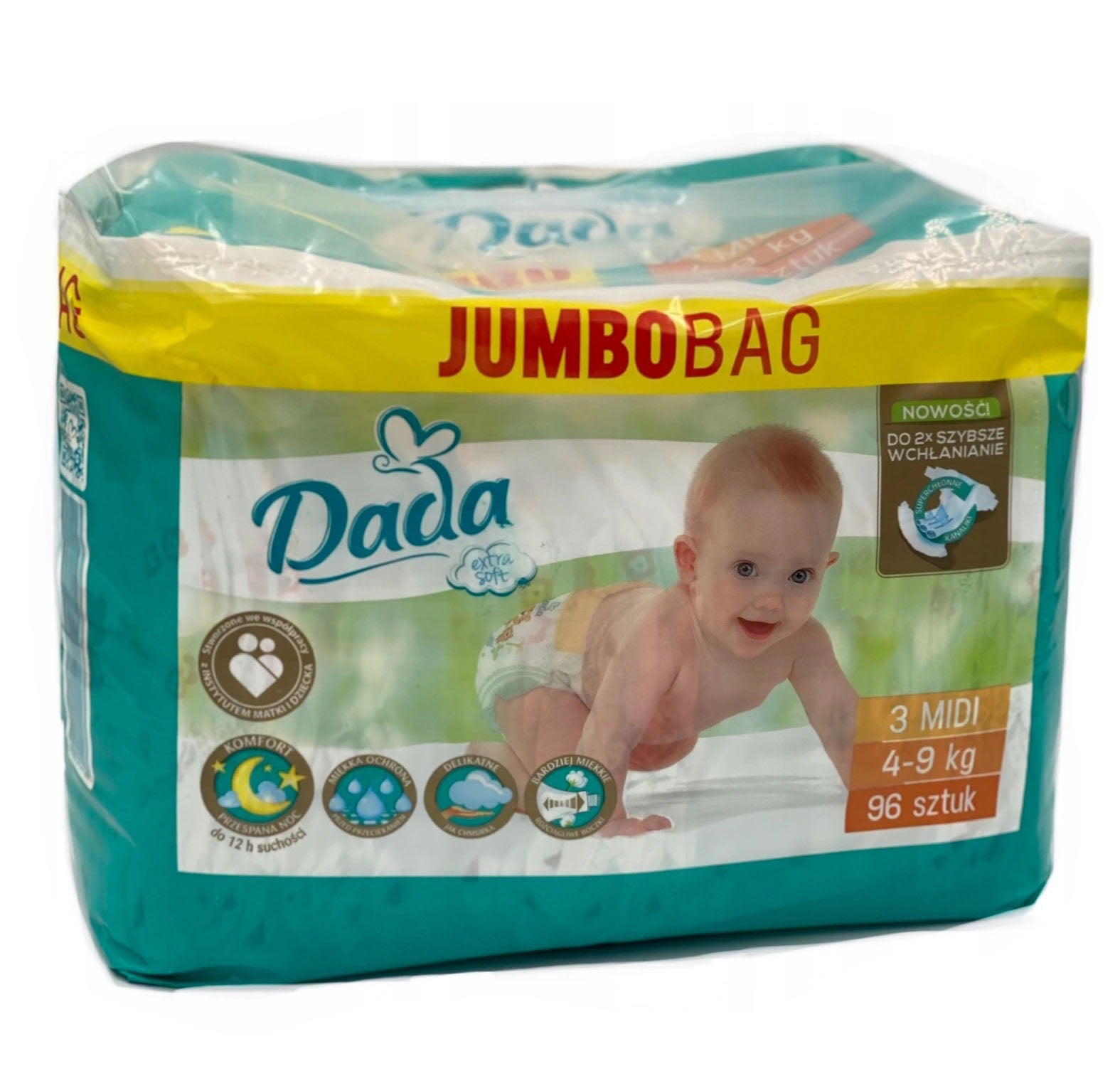Dada Extra Soft (3) Midi Jumbo Bag Baby Diapers, 96 pcs, 4-9 kg