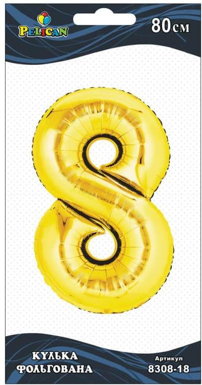 Pelican Number 8 Gold Foil Balloon, 80 cm