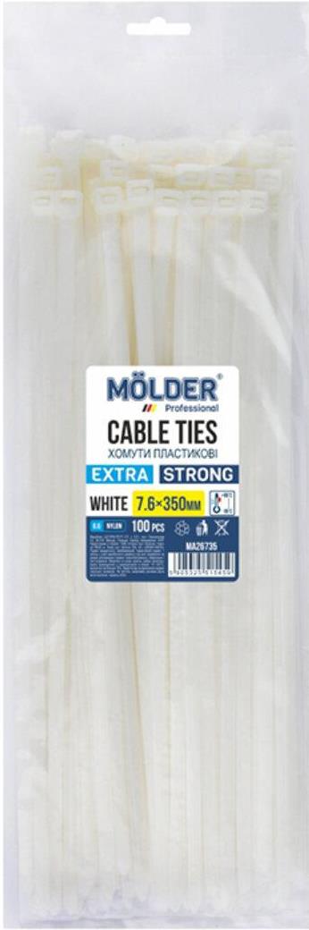 Molder White Plastic Cable Ties, 7.6 x 350 mm, 100 pcs (Price per 1 pc)