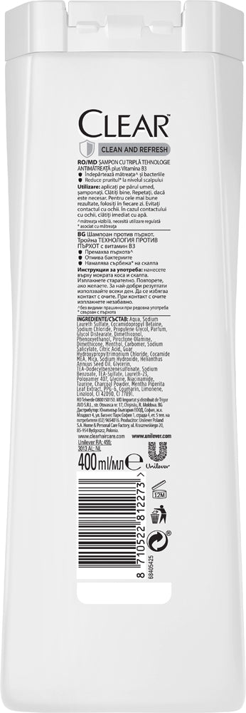 Clear Cleansing & Freshness Men's Anti-Dandruff Shampoo, 400 mL - Image 2