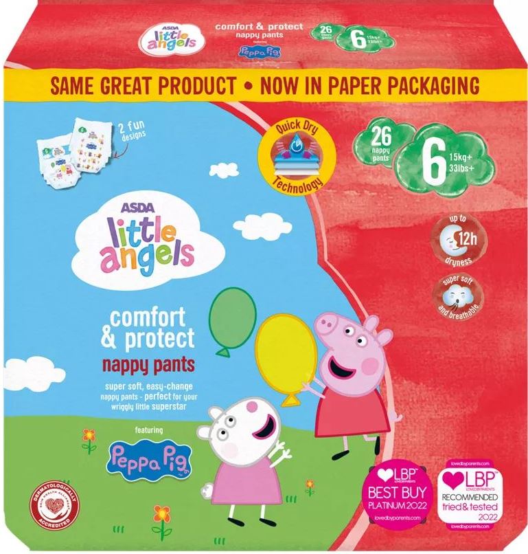 Asda Little Angels Comfort & Protect Size 6 Baby Pull-Up Diaper Pants, 15+ kg, 26 pcs