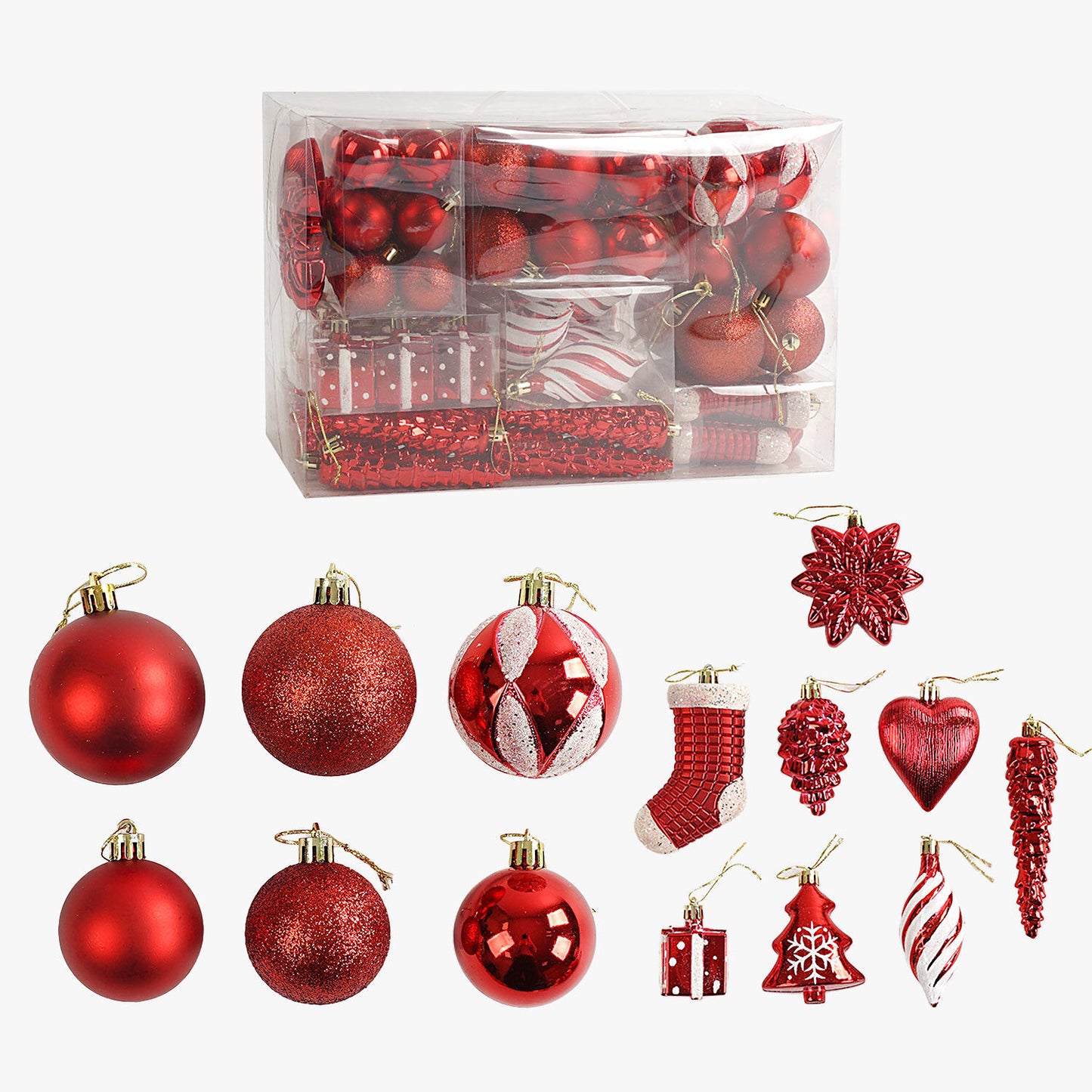 C 67563 Ball, Icicle, House & Christmas Tree Ornament Set, 72 pcs