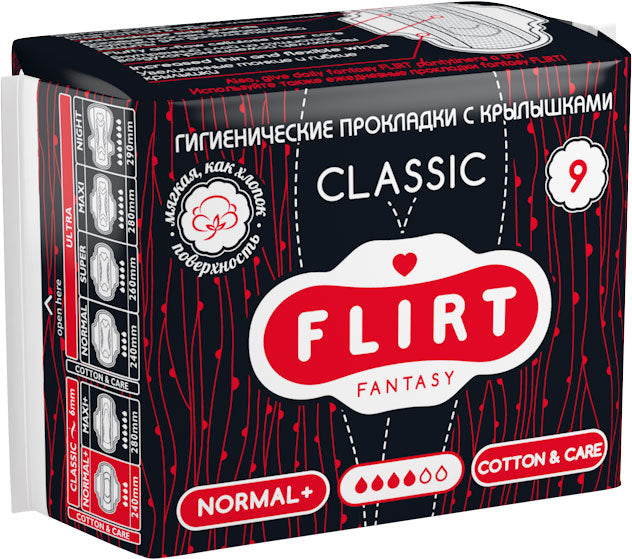 Fantasy Flirt Classic Cotton & Care Normal Sanitary Pads, 4 Drops, 9 pcs