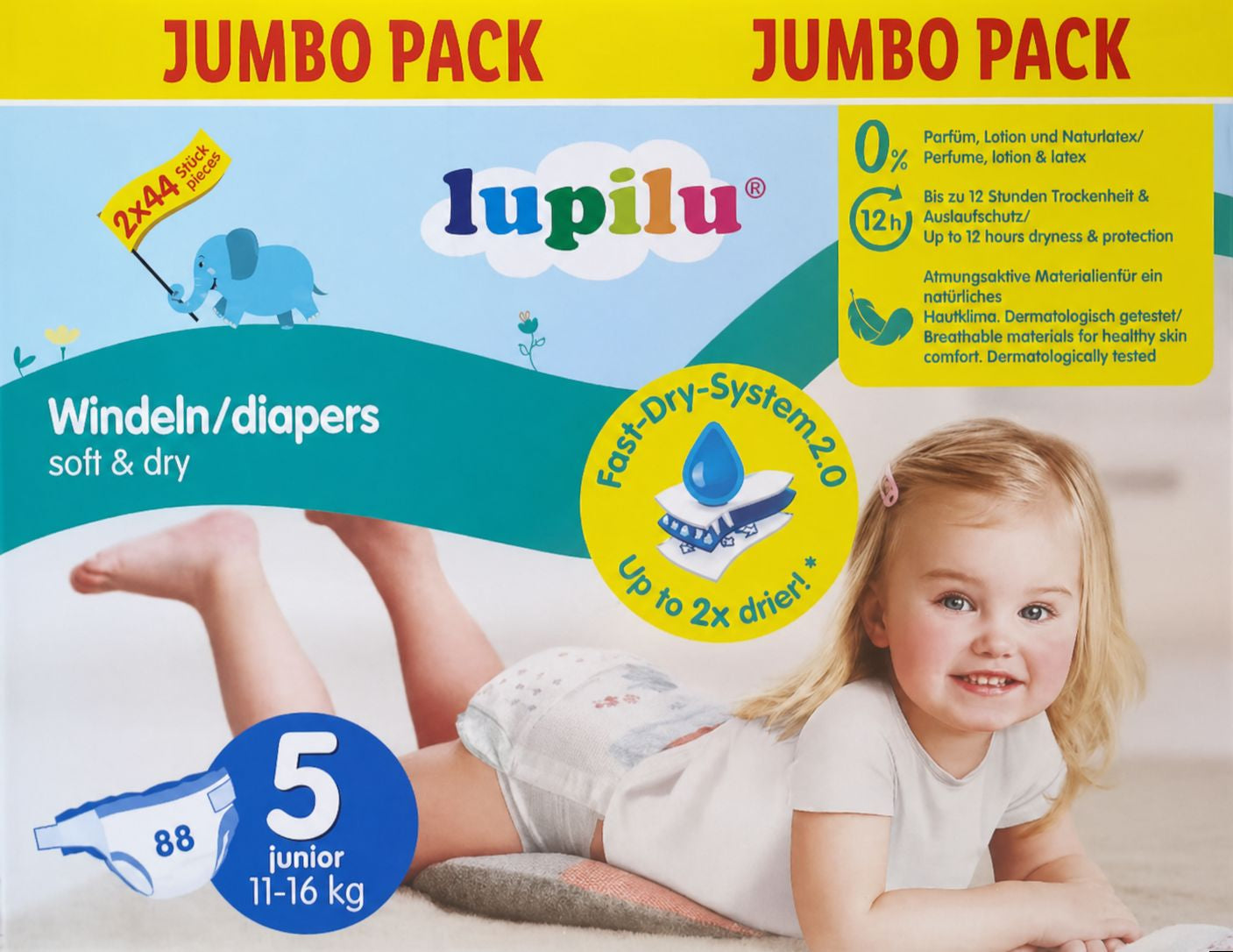 Lupilu Soft&Dry Jumbo Pack Baby Diapers Size 5, 11-16 kg, 88 pcs