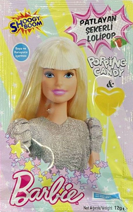 Barbie Strawberry Flavor Lollipop with Popping Candy, 12 g