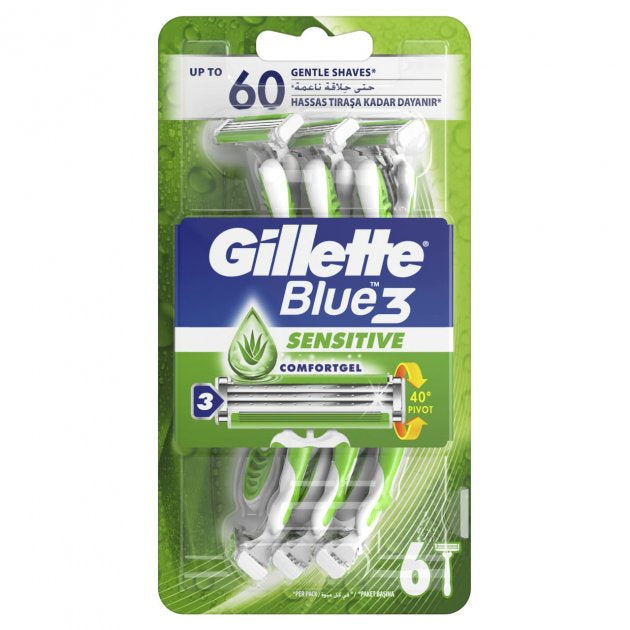 Gillette Blue 3 Sensitive Razors, 6 pcs