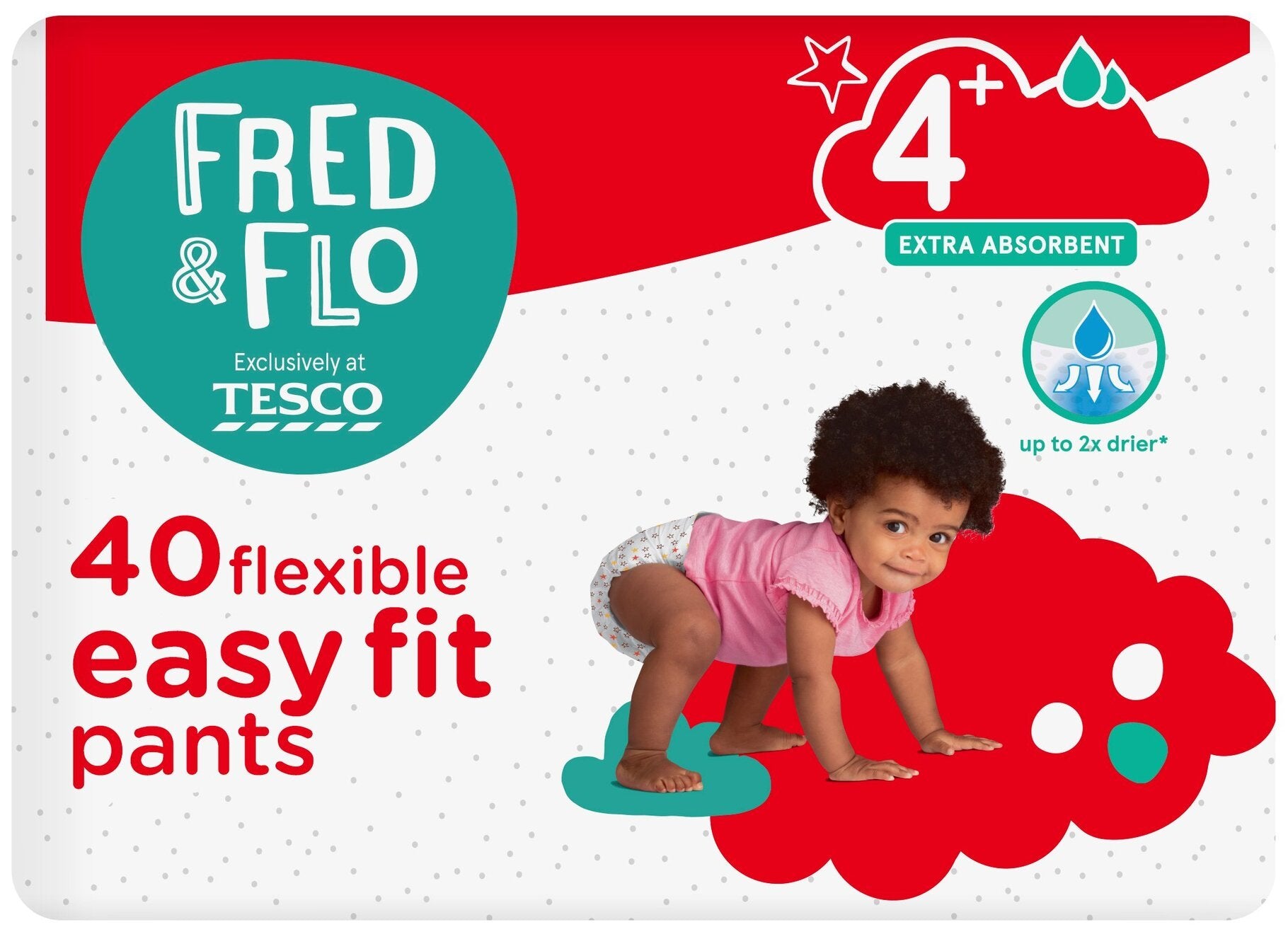 Fred&Flo Easy Fit Size 4+ Baby Pull-Up Diaper Pants, 10-17 kg, 40 pcs