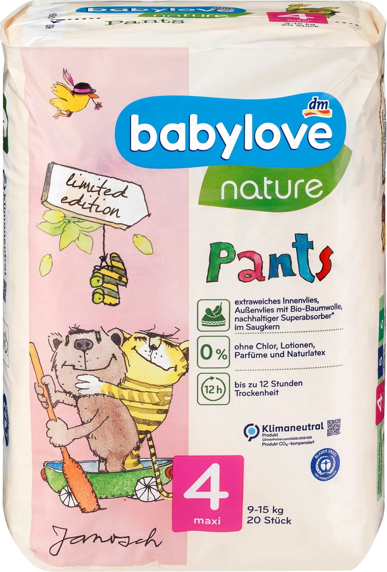 Babylove Nature Size 4 Baby Pull-Up Diaper Pants, 9-15 kg, 20 pcs