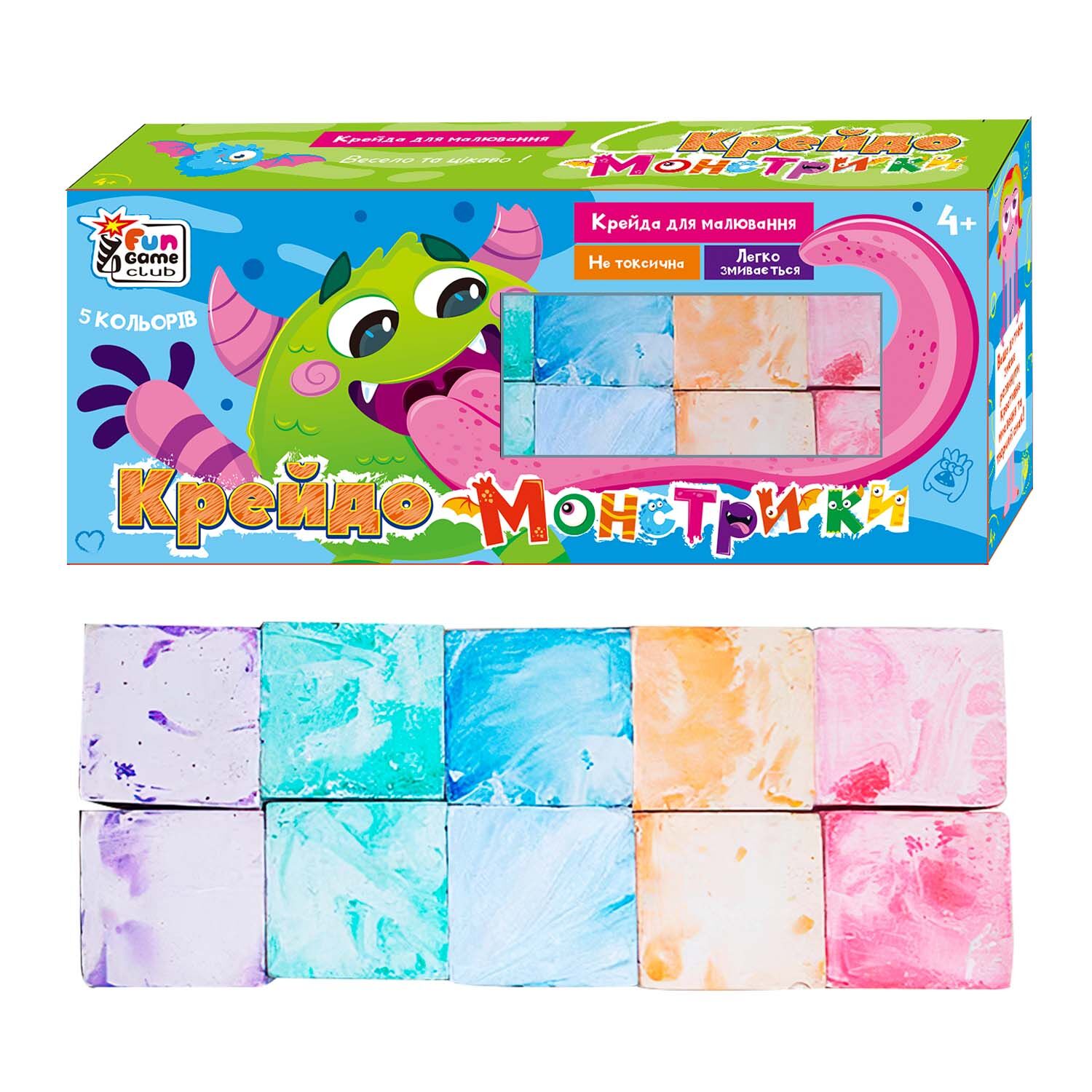 4 Fun Game Club 62305 Marble Chalk Monsters, 5 Colors, 10 pcs