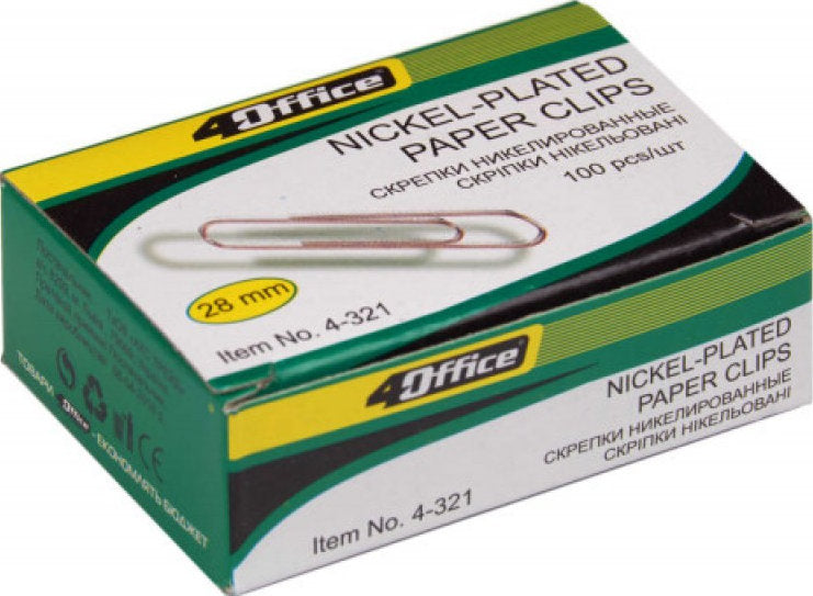 4Office 4-321 Nickel-Plated Paper Clips, 100 pcs
