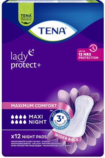 Tena Lady Protect Maxi Night Incontinence Pads, 8 Drops, 12 pcs