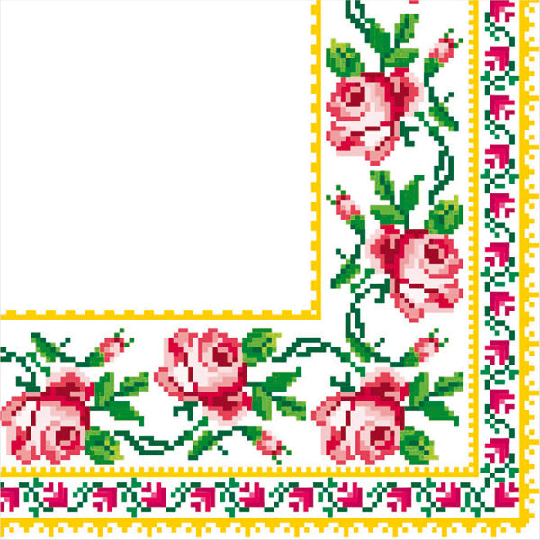 La Fleur Embroidered Rose 2-Ply Table Napkins, 16 pcs, 33 x 33 cm