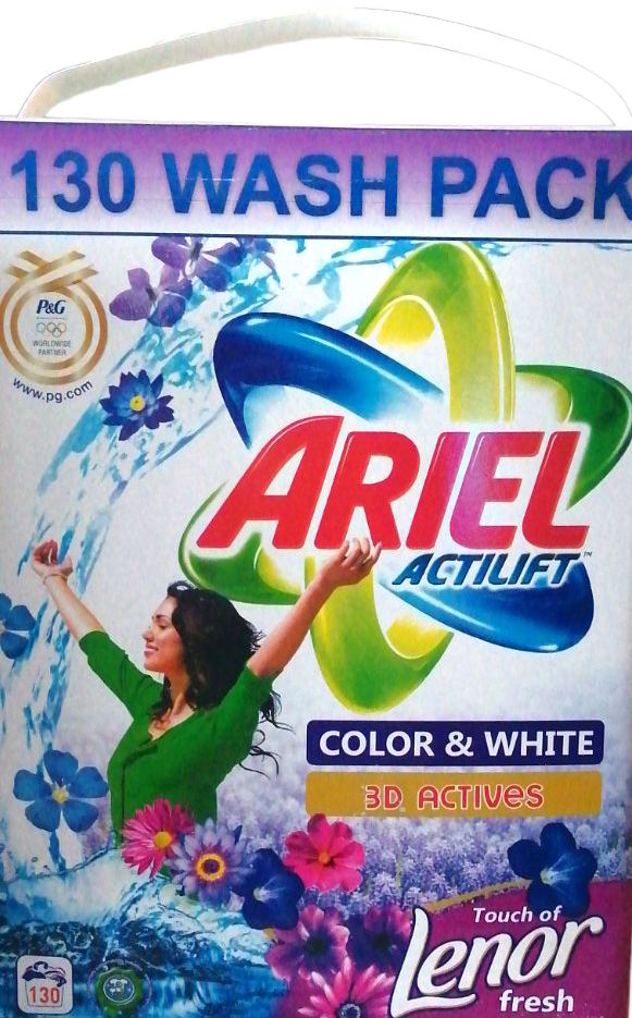 Ariel Color & White 3D Actives Laundry Detergent Powder Box, 130 Loads, 10 kg