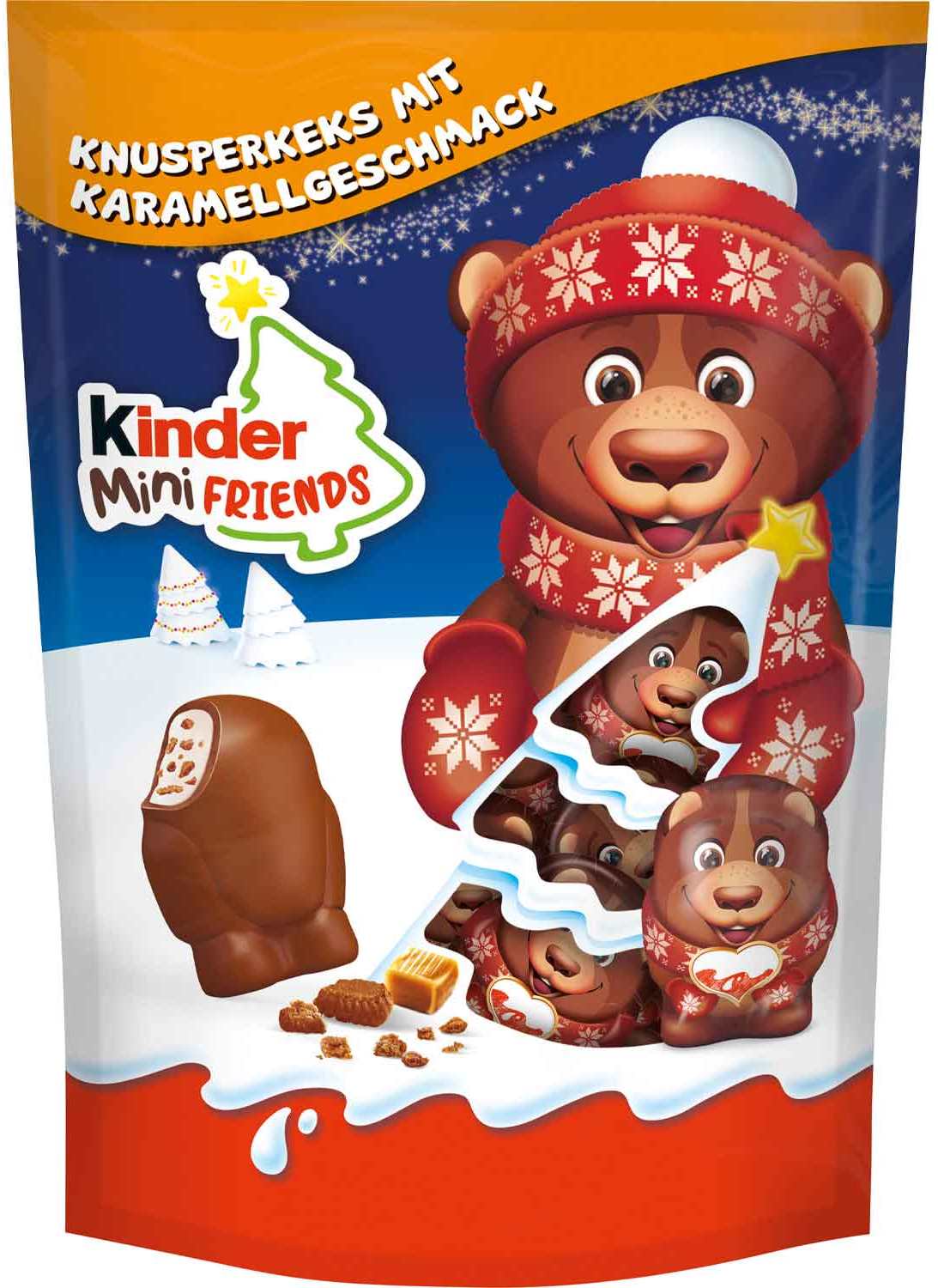 Kinder Chocolate Mini Friends Bears Caramel-Flavored Candy with Crunchy Biscuit, Bag, 122 g