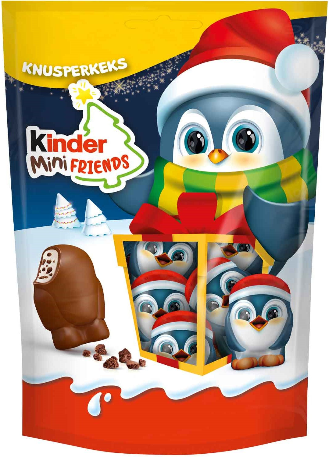 Kinder Mini Friends Penguin Candy with Milk-Cream Filling & Biscuit Pieces, Bag, 122 g
