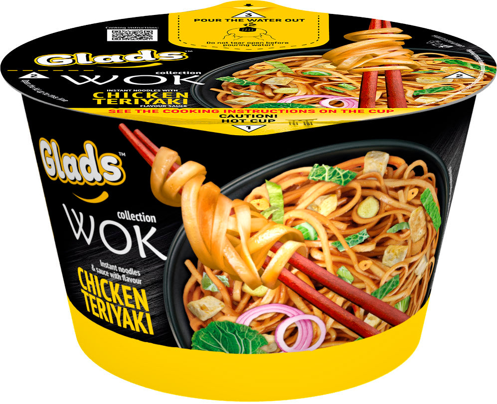 Glads WOK Instant Noodles with Chicken Teriyaki-Flavored Sauce, 95 g