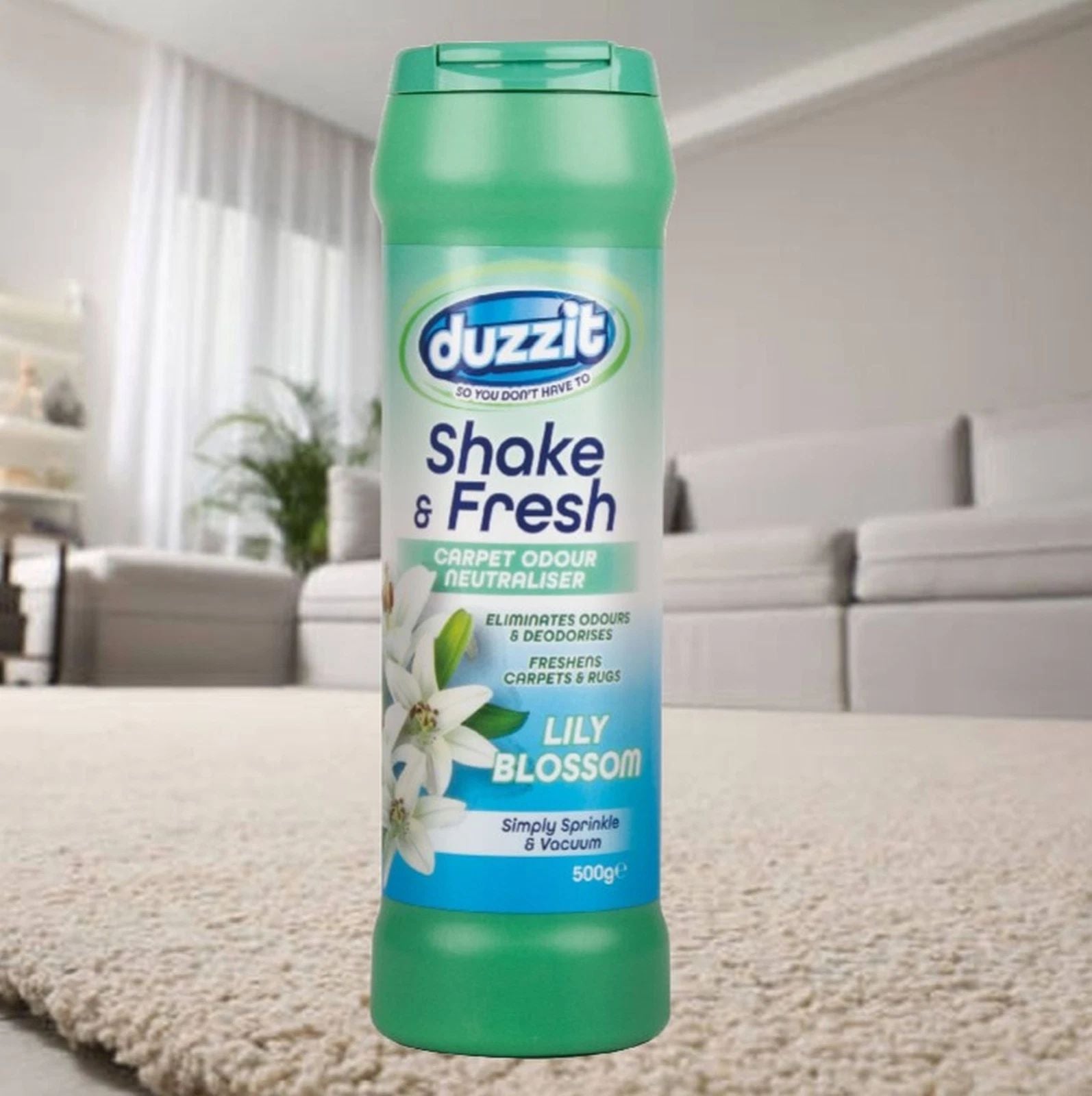 Duzzit Shake & Fresh Lily Odor-Neutralizing Carpet Freshener, 500 g - Image 3