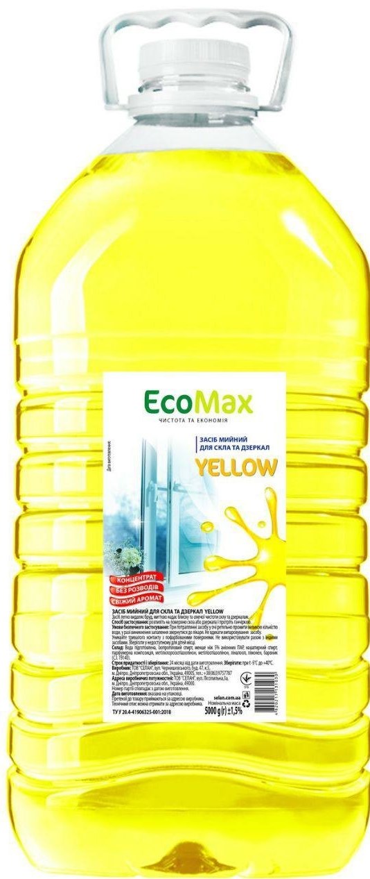 EcoMax Yellow Glass Cleaner, 5 L