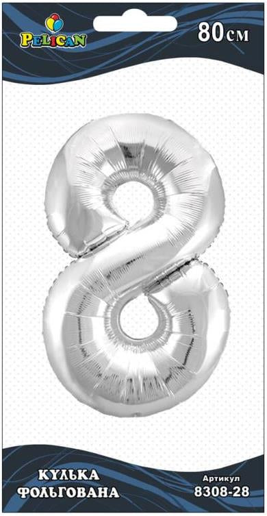 Pelican Number 8 Silver Foil Balloon, 80 cm