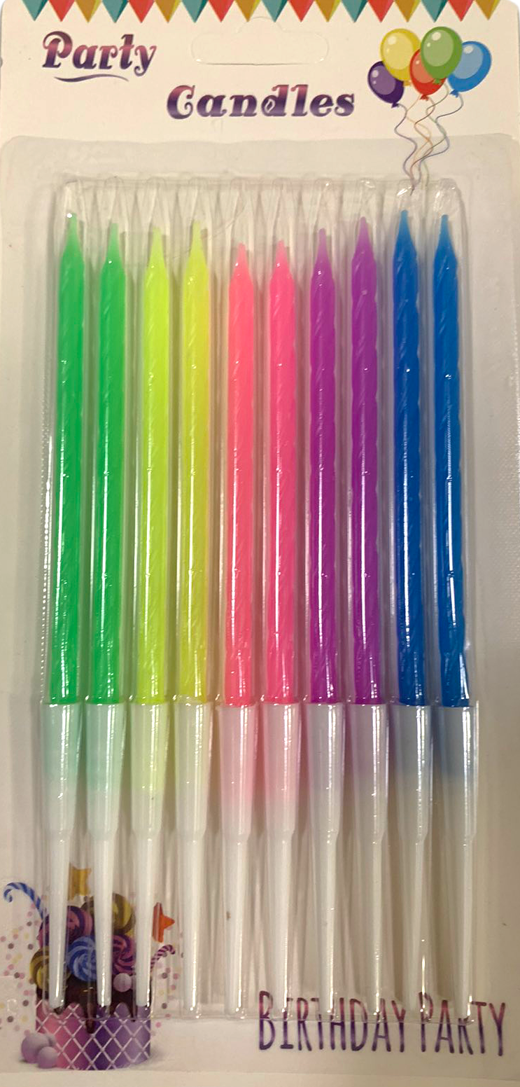 Happy Birthday TY-A1 Neon Cake Candles, 10 pcs
