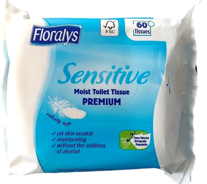 Floralys Premium Sensitive Moist Toilet Tissue, 60 pcs