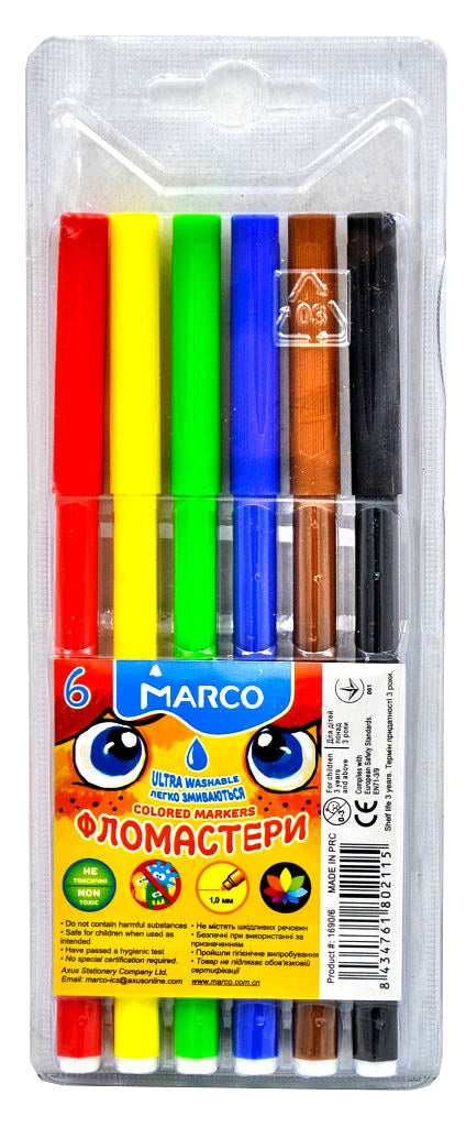 Marco 1690/6 Felt-Tip Markers, 6 Colors