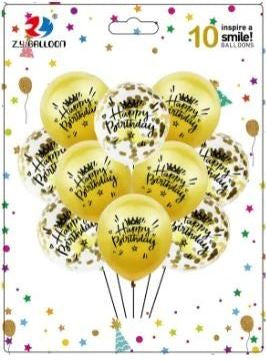 1212-10-1 Happy Birthday Balloon Set, 10 x 30 cm, 10 pcs