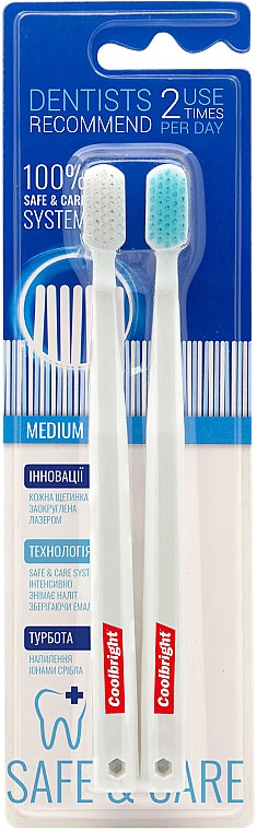 Coolbright Safe & Care Medium Toothbrush, 2 pcs