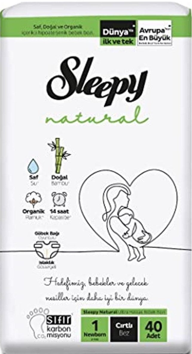 Sleepy Natural Size 1 Baby Diapers, 2-5 kg, 40 pcs