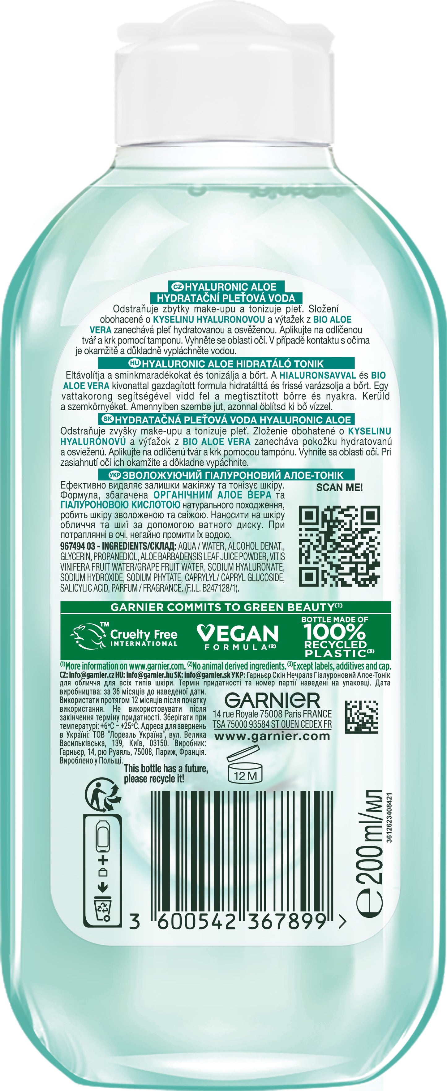 Garnier Skin Naturals Hyaluronic Aloe Moisturizing Toner for All Skin Types, 200 mL - Image 2