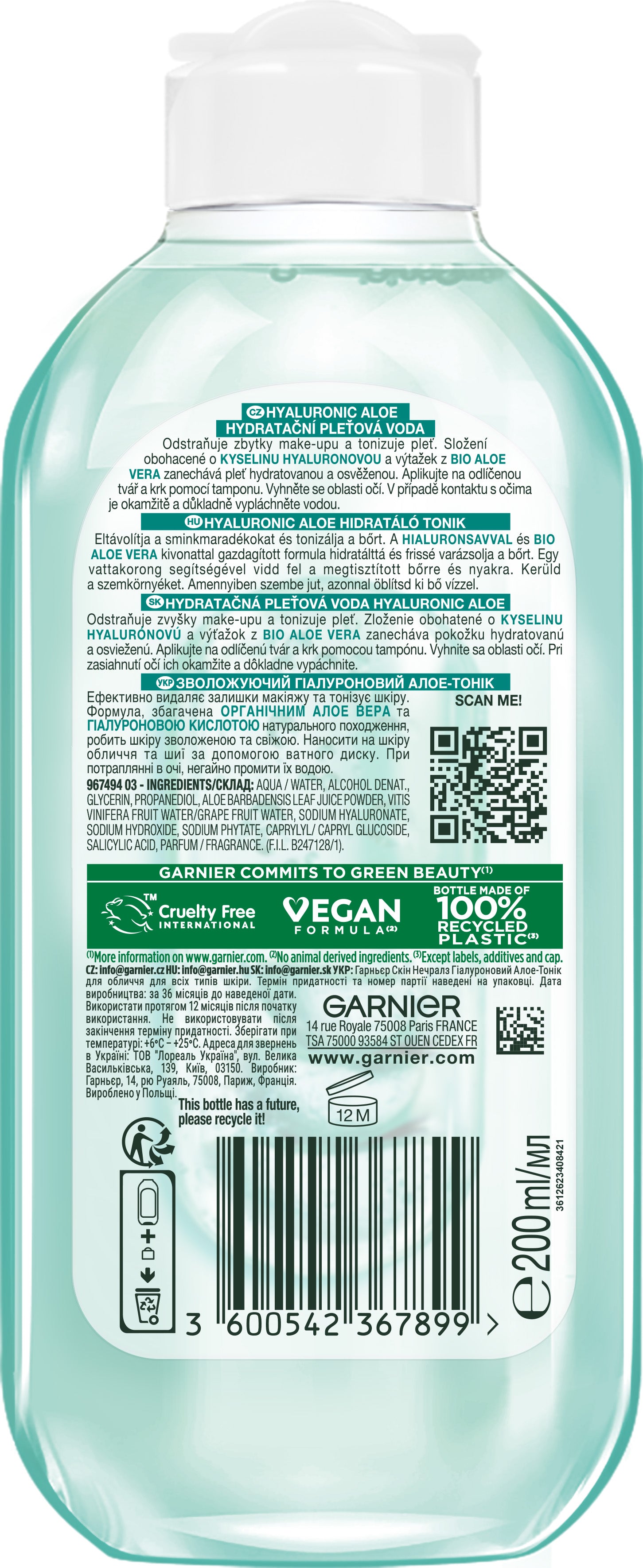 Garnier Skin Naturals Hyaluronic Aloe Moisturizing Toner for All Skin Types, 200 mL - Image 2