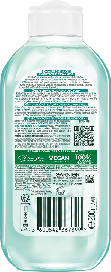 Garnier Skin Naturals Hyaluronic Aloe Moisturizing Toner for All Skin Types, 200 mL - Image 2