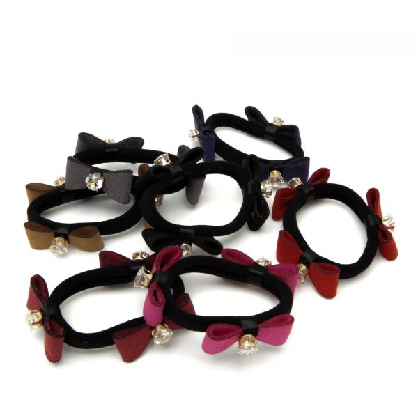 Kids' Hair Tie with Bows and Rhinestones 6-4645, 5 cm Diameter (Price per 1 pc)
