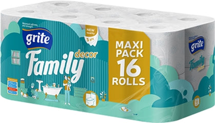 Grite Family Decor Blue 3-Ply Toilet Paper, 150 Sheets + 16 Rolls