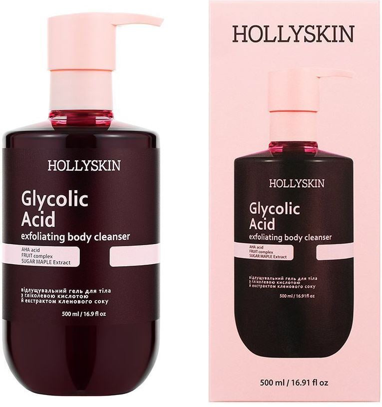 Hollyskin Glycolic Acid Exfoliating Body Cleansing Gel with Maple Sap Extract, 500 mL