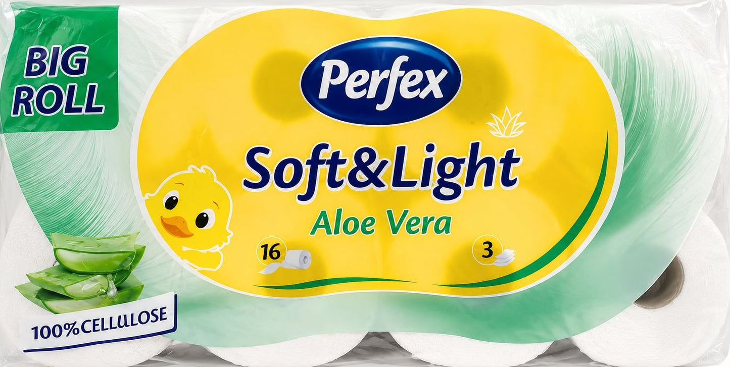 Perfex Soft & Light Aloe Vera 3-Ply Toilet Paper, 16 Rolls