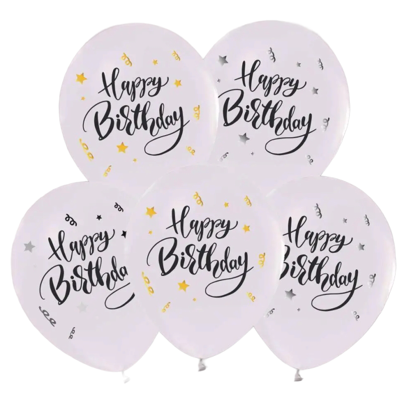 White Happy Birthday Balloons with Confetti, 30 cm