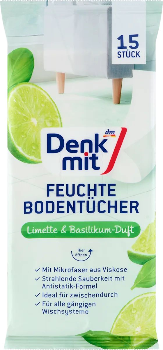 Denkmit Lime & Basil Floor Wet Wipes, 15 pcs