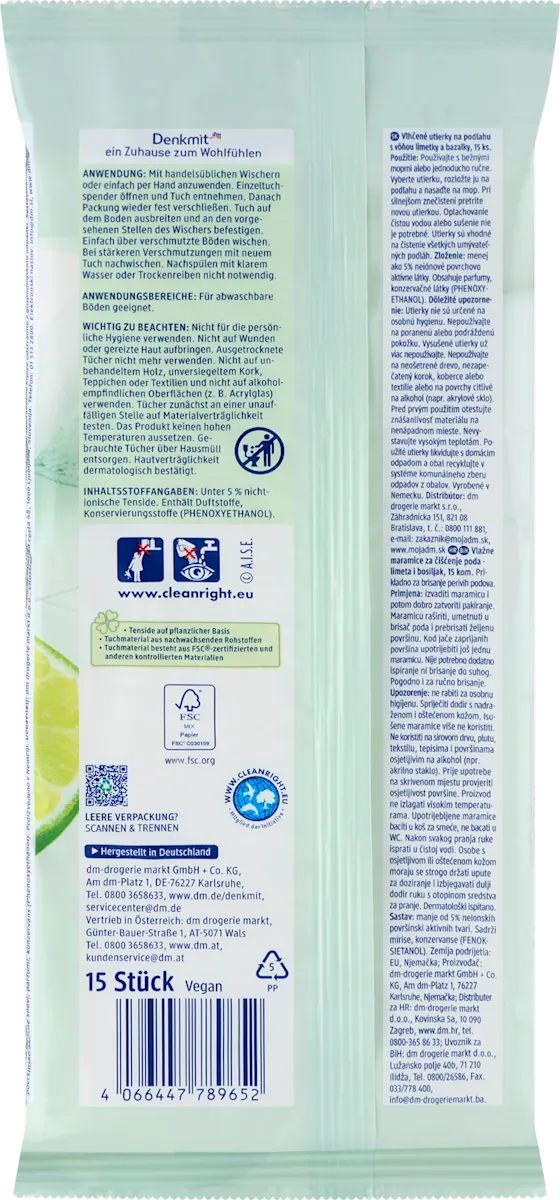 Denkmit Lime & Basil Floor Wet Wipes, 15 pcs - Image 2