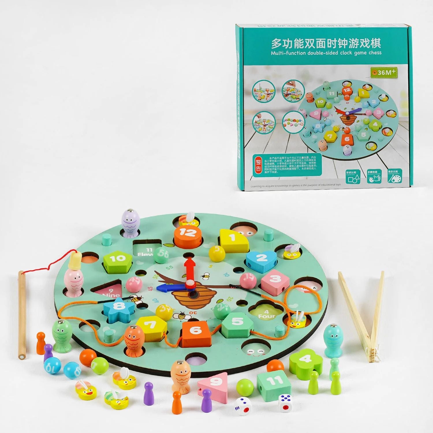 C 62350 Activity Clock with 7 Games, Magnetic Fishing, Shape Sorter & Board Game