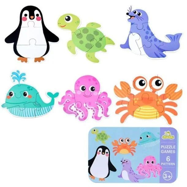 C 58637 Sea Creatures Puzzle Set in Metal Box, 6 Pictures