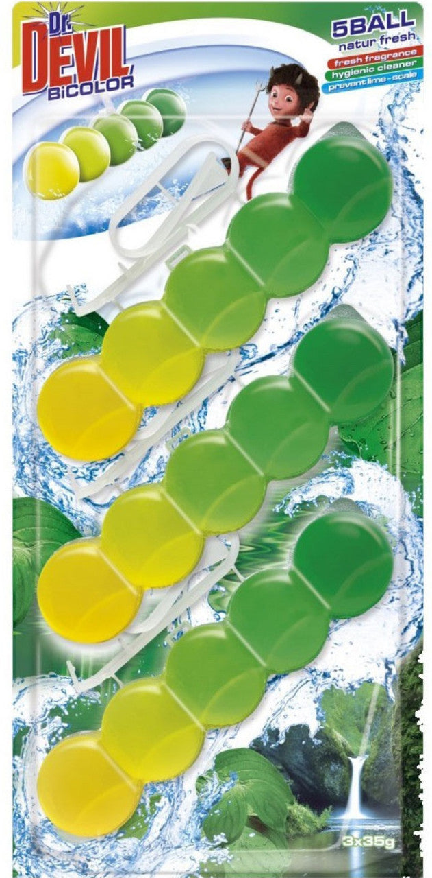 Dr. Devil Bicolor Natural Freshness Toilet Blocks, 3 x 35 g