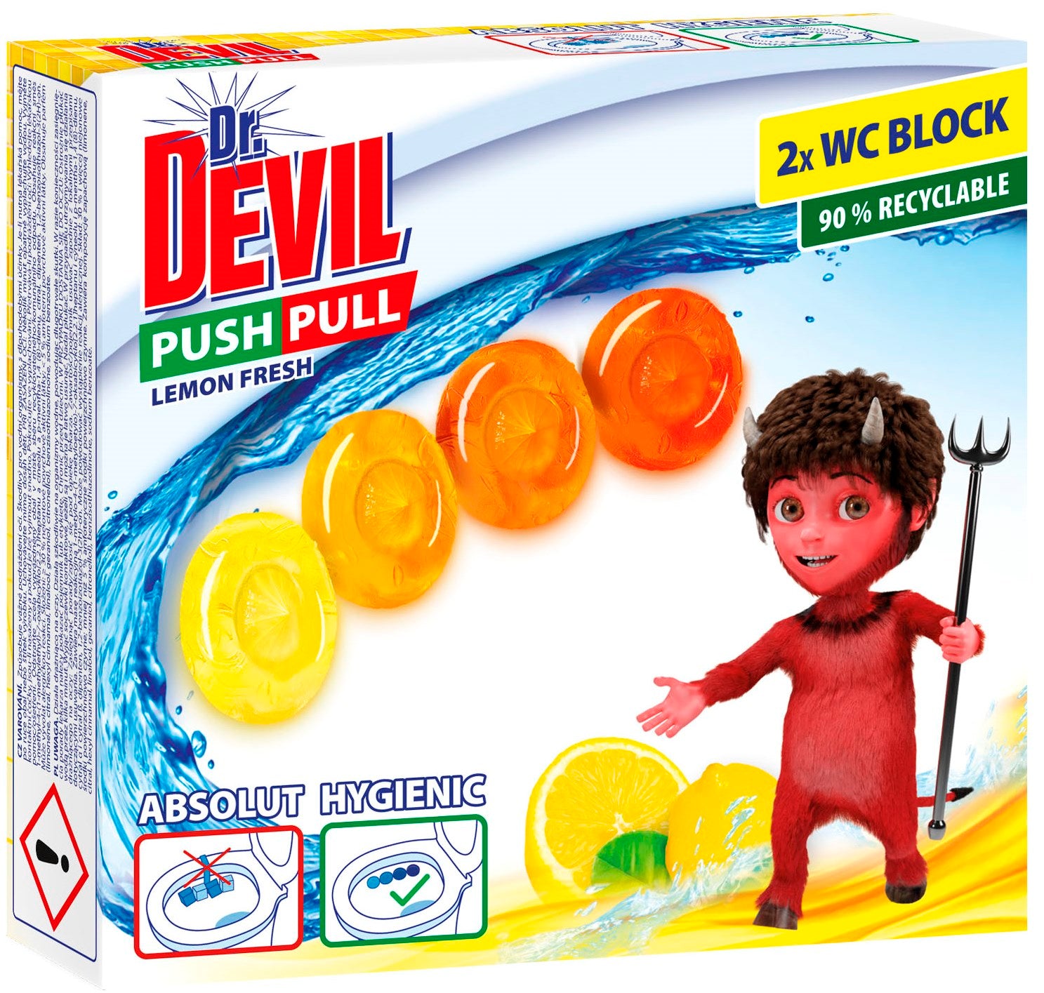 Dr. Devil Push Pull Lemon Freshness Cage-Free Toilet Blocks, 2 x 20 g