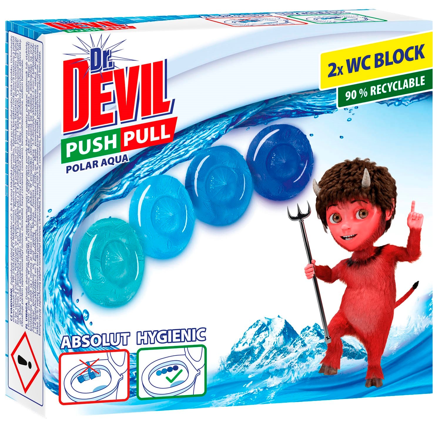 Dr. Devil Push Pull Polar Water Cage-Free Toilet Blocks, 2 x 20 g