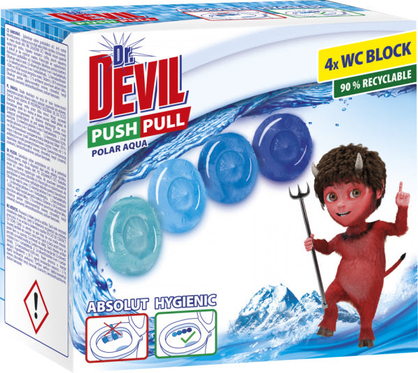 Dr. Devil Push Pull Polar Water Cage-Free Toilet Blocks, 4 x 20 g