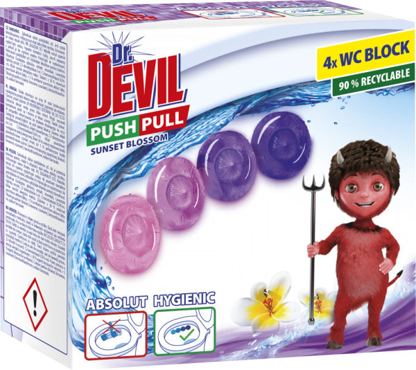 Dr. Devil Push Pull Sunset Bloom Cage-Free Toilet Blocks, 4 x 20 g