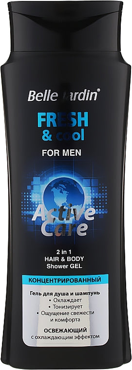 Belle Jardin Active Care Fresh & Cool Refreshing Men's 2-in-1 Shower Gel & Shampoo, 400 mL