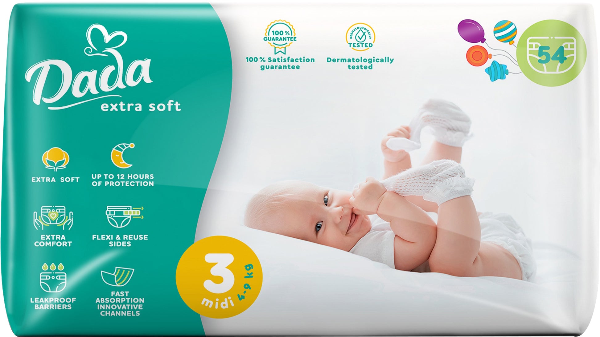 Dada Extra Soft 3 Baby Diapers, 54 pcs, 4-9 kg