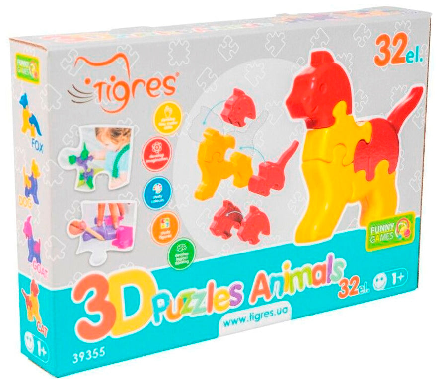 Tigres 39355 Four Animals 3D Puzzle Educational Toy, 32 Pieces